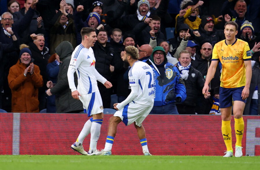 leeds united max wober celebrates with jayden bogle