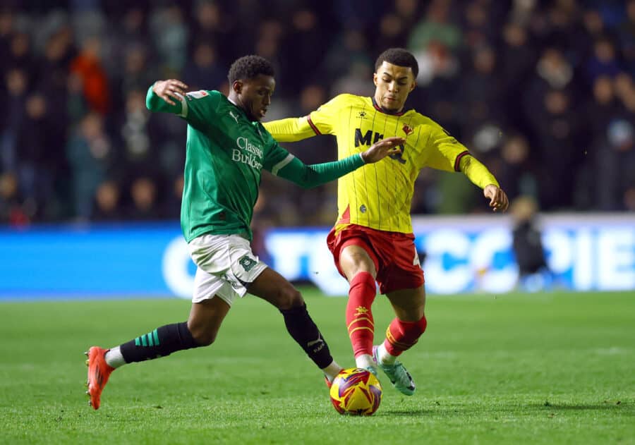 PAFC - Plymouth Argyle man Bali Mumba and Watford player Ryan Andrews