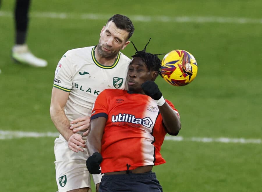 Alfie Doughty's season ended the hamstring injury star-news.press/wp NCFC, LTFC - Norwich City Man Shane Duffy and Luton Town Man Elijah Adebayo