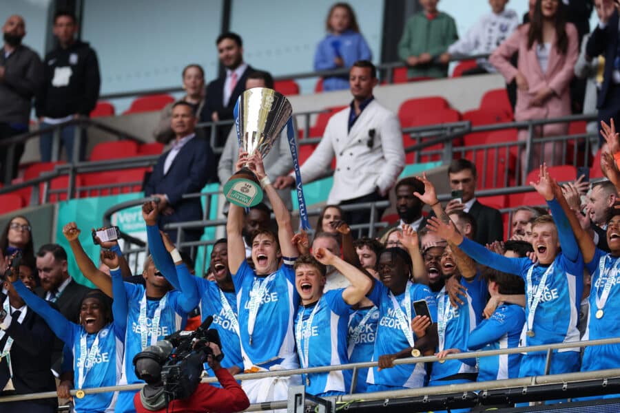 PUFC - Peterborough United captain Hector Kyprianou lifts the EFL Trophy