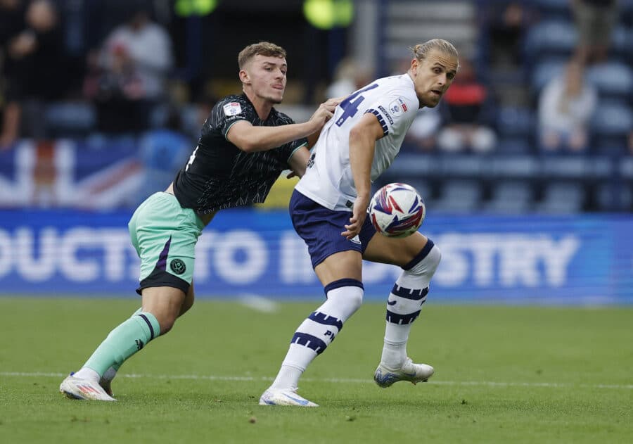 PNE, SUFC - Preston North End man Brad Potts and Harrison Burrows of Sheffield United