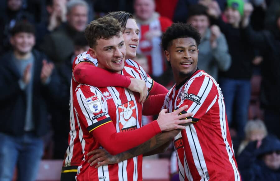 SUFC - Sheffield United's Harrison Burrows celebrates scoring their first goal with teammates