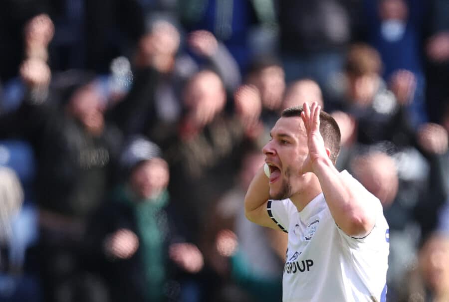 Preston North End's Milutin Osmajic celebrates scoring their second goal