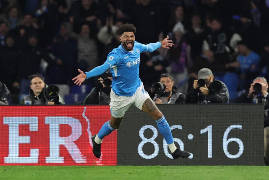 Philip Billing celebrates scoring for Napoli