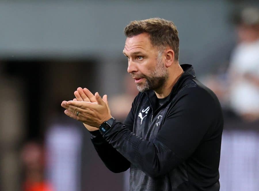 Derby County manager John Eustace reacts
