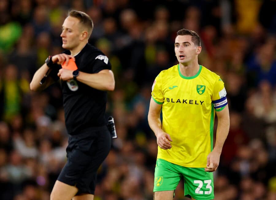 NCFC - Norwich City's Kenny McLean reacts after referee James Bell was shown a red card