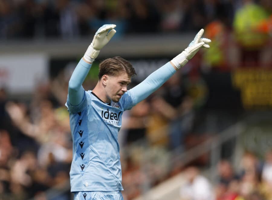 West Brom's Josh Griffiths celebrates their first goal scored by WBA's Isaac Price