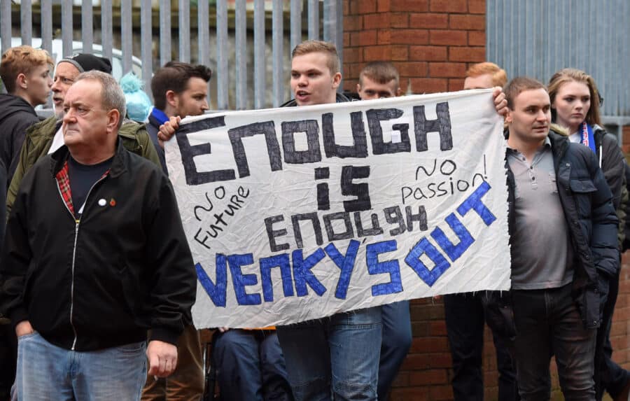 Blackburn Rovers fans protest before the game