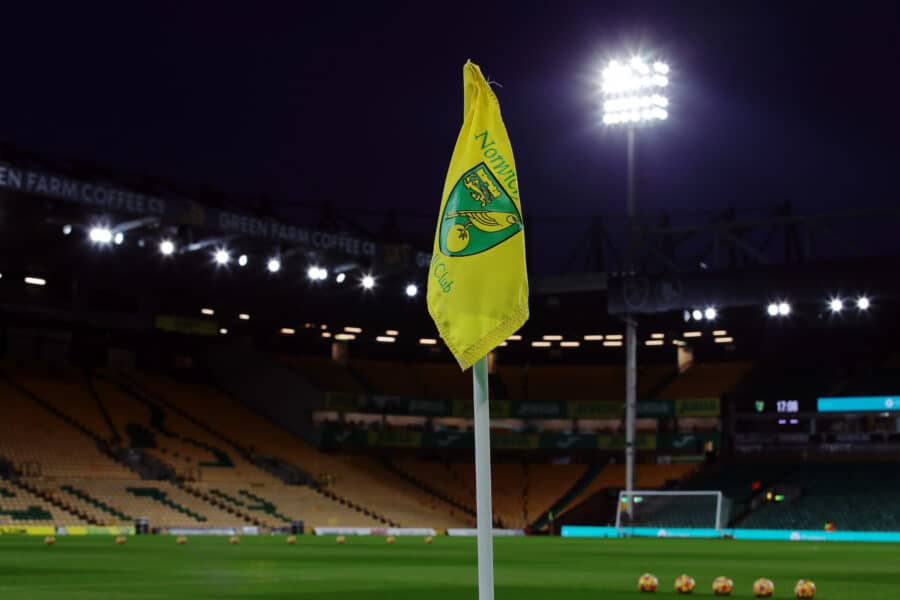 General view of Norwich City corner flag inside the stadium before the match