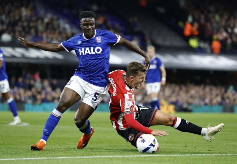 ITFC - Ipswich Town's Azor Matusiwa in action with Sheffield United's Harrison Burrows