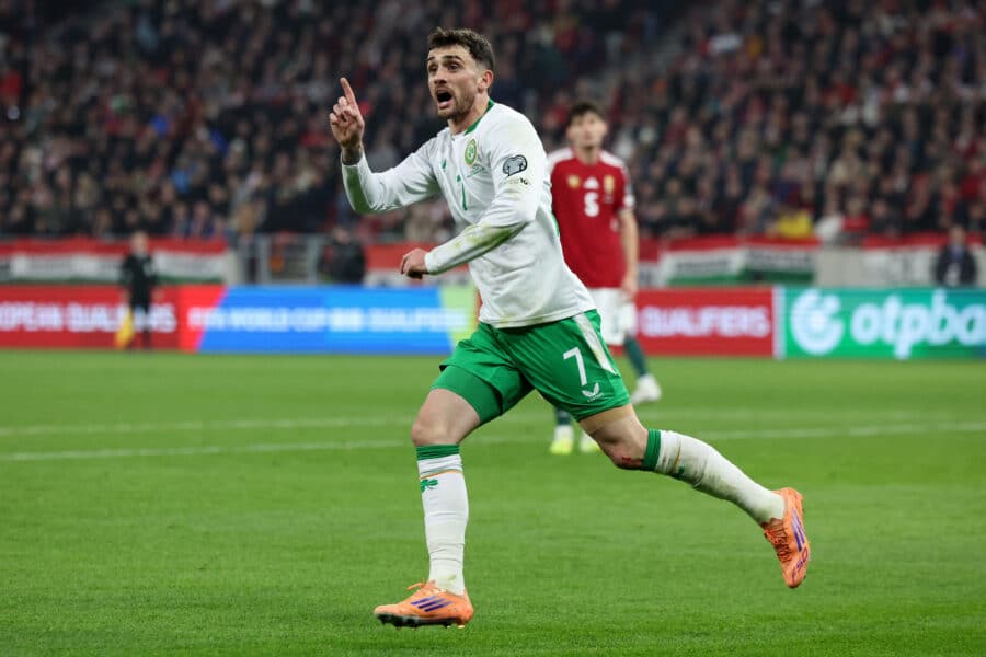 Republic of Ireland's Troy Parrott celebrates after scoring his second goal