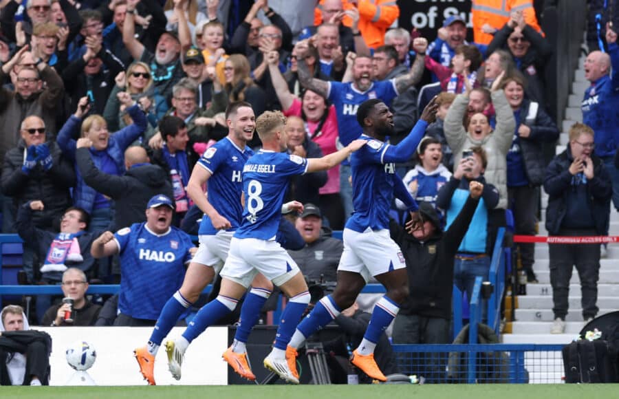 Ipswich Town's Cedric Kipre celebrates scoring their first goal with teammates