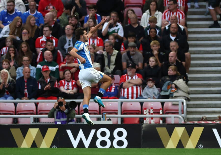 Huddersfield Town's Leo Castledine celebrates scoring their first goal